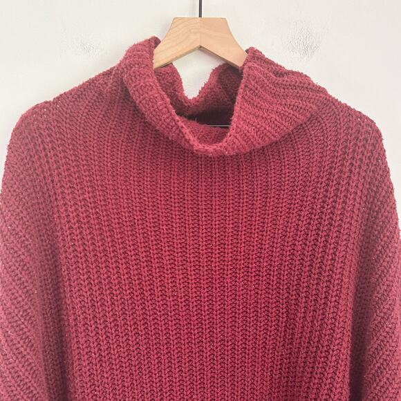 Free People Swim Too Deep Turtle Neck Oversized Knitted Sweater Size L Red - Picture 2 of 6